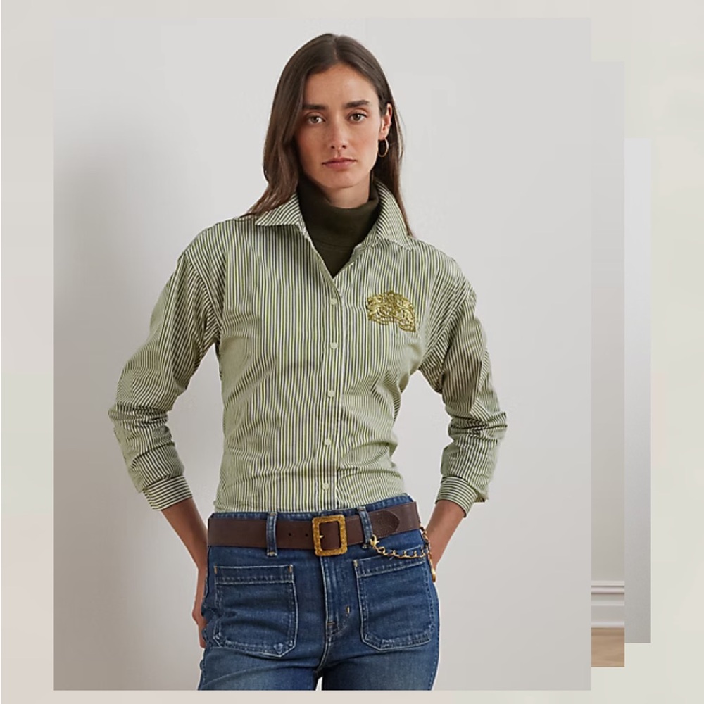 Ralph Lauren green and White Striped Button Down Shirt